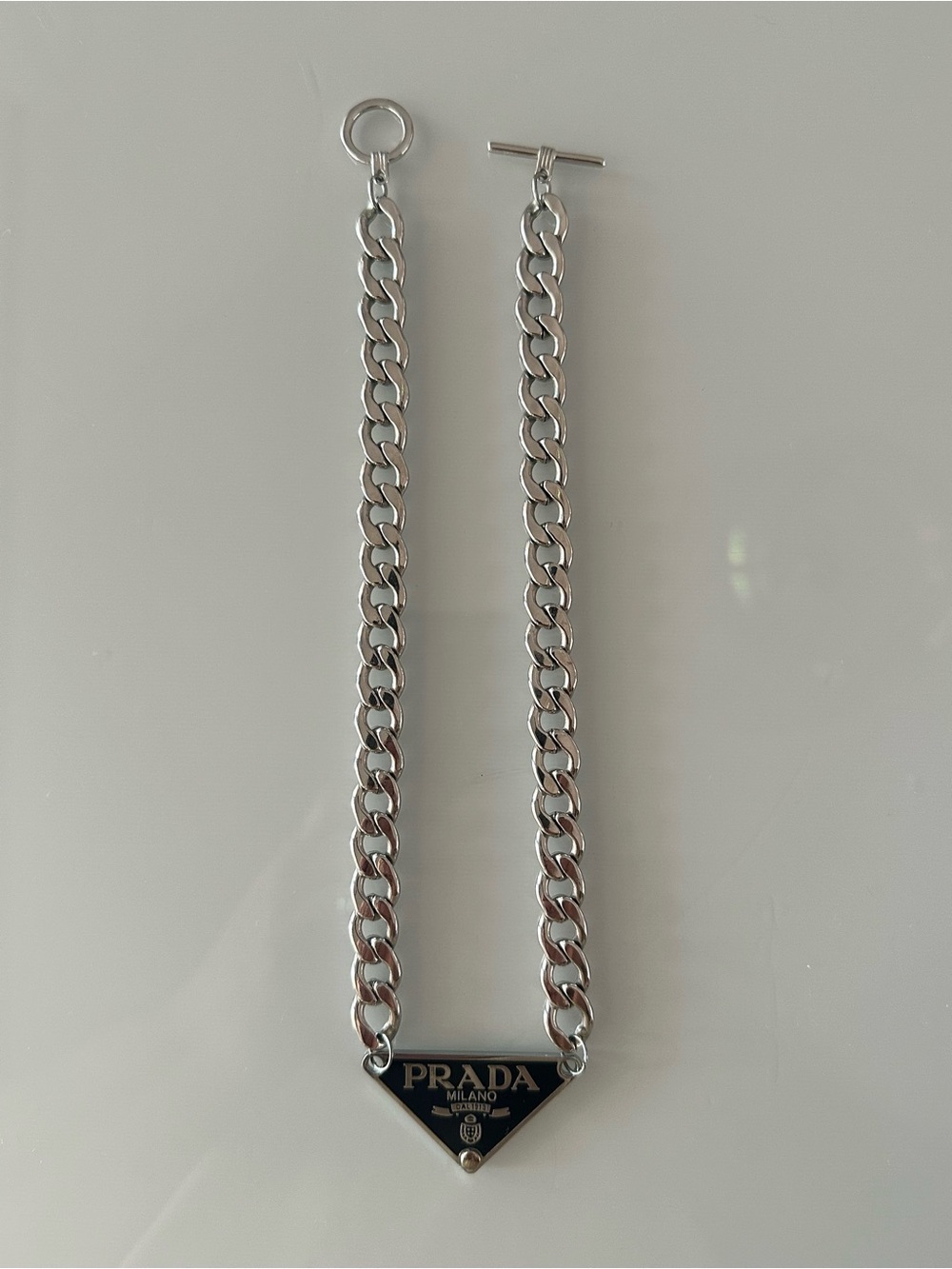 Silver 925 Prada Milano Choker Stainless Steel Cuban Link 16.5” Chain Necklace - Picture 4 of 8